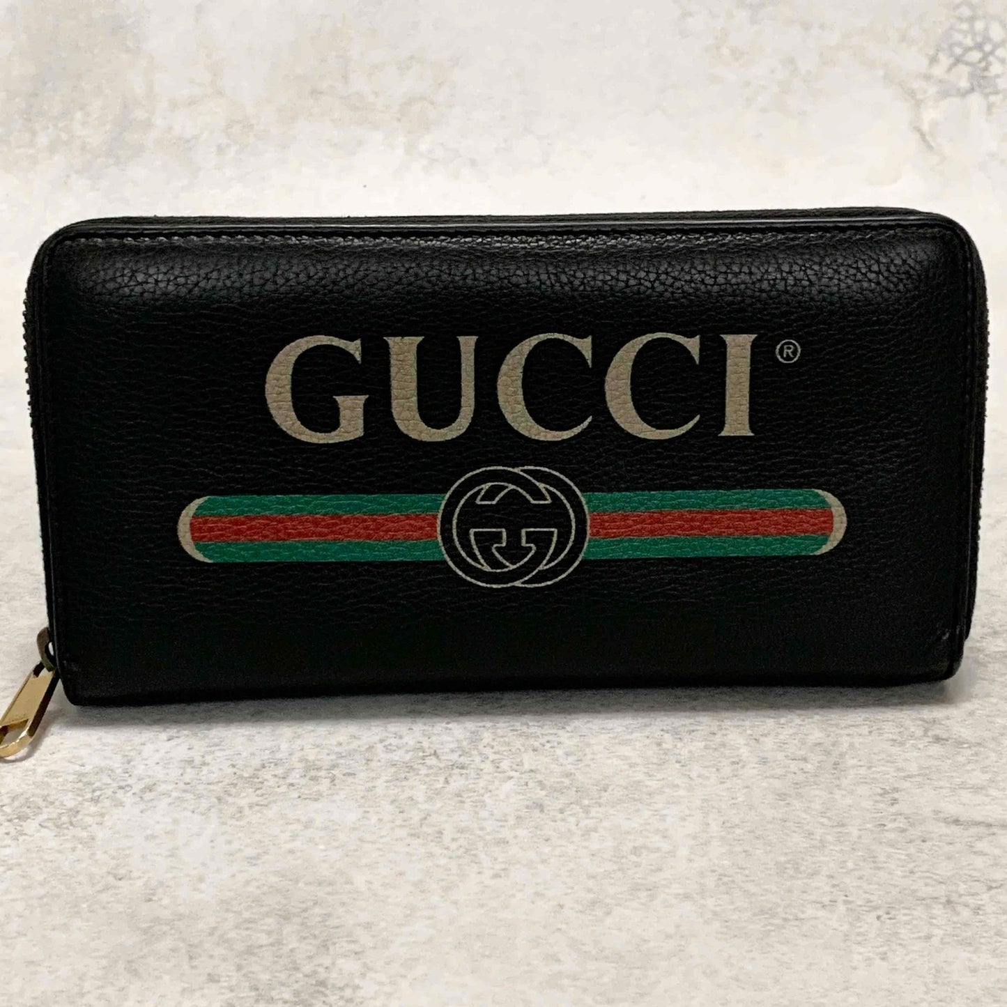 GUCCI Wallet Vintage Logo Sherry Line Interlocking GG Purse Round Zip Long Black