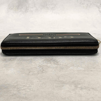 GUCCI Wallet Vintage Logo Sherry Line Interlocking GG Purse Round Zip Long Black