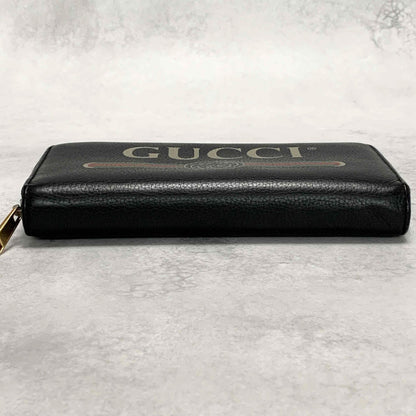 GUCCI Wallet Vintage Logo Sherry Line Interlocking GG Purse Round Zip Long Black