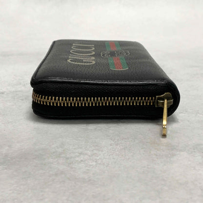 GUCCI Wallet Vintage Logo Sherry Line Interlocking GG Purse Round Zip Long Black