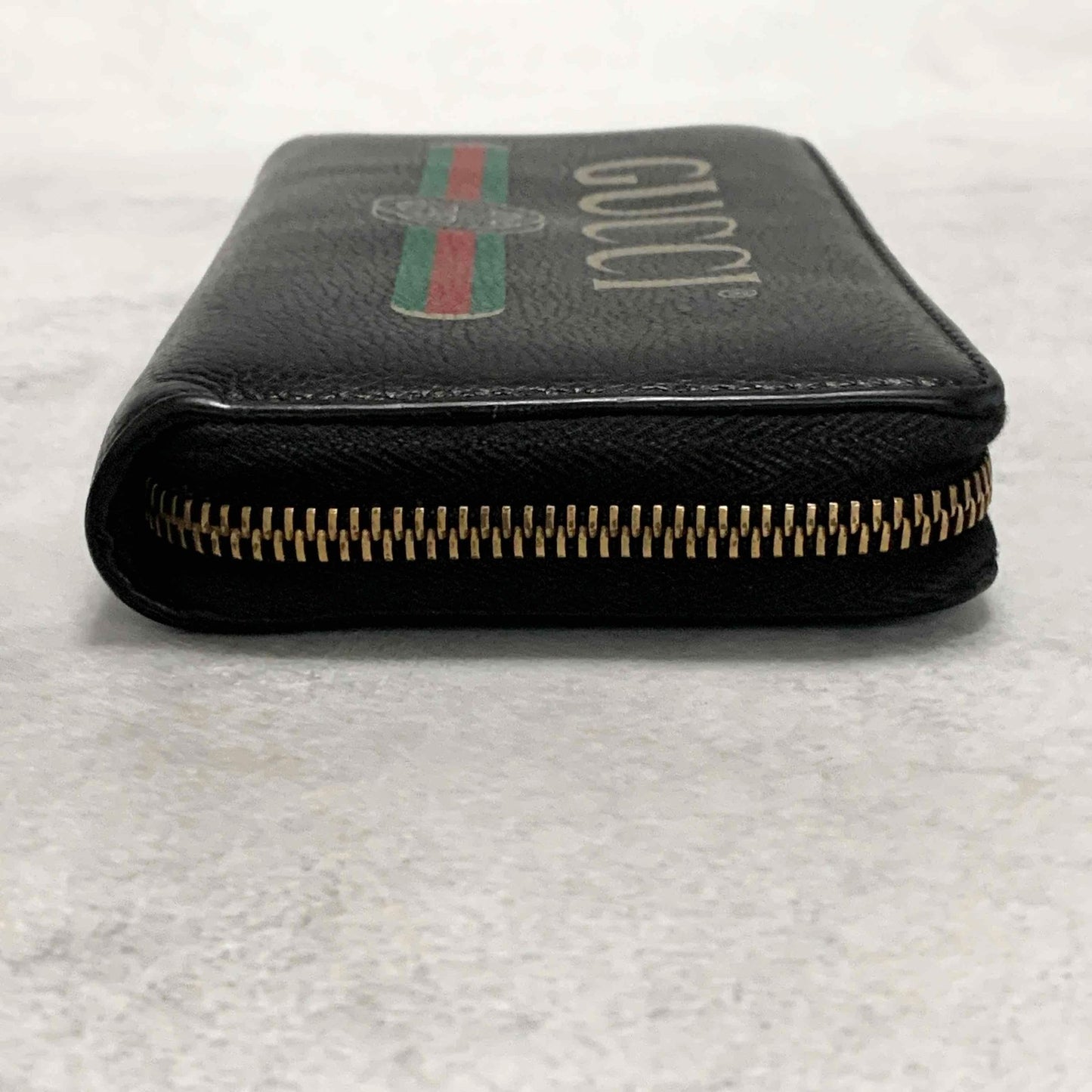 GUCCI Wallet Vintage Logo Sherry Line Interlocking GG Purse Round Zip Long Black