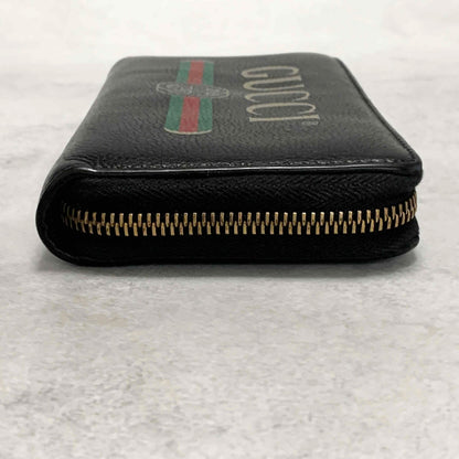 GUCCI Wallet Vintage Logo Sherry Line Interlocking GG Purse Round Zip Long Black