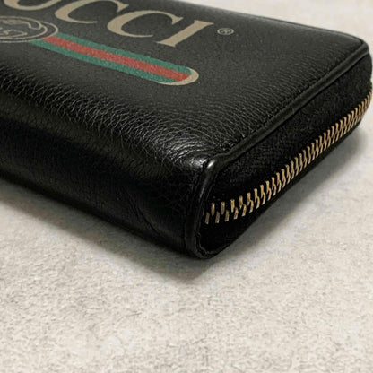 GUCCI Wallet Vintage Logo Sherry Line Interlocking GG Purse Round Zip Long Black