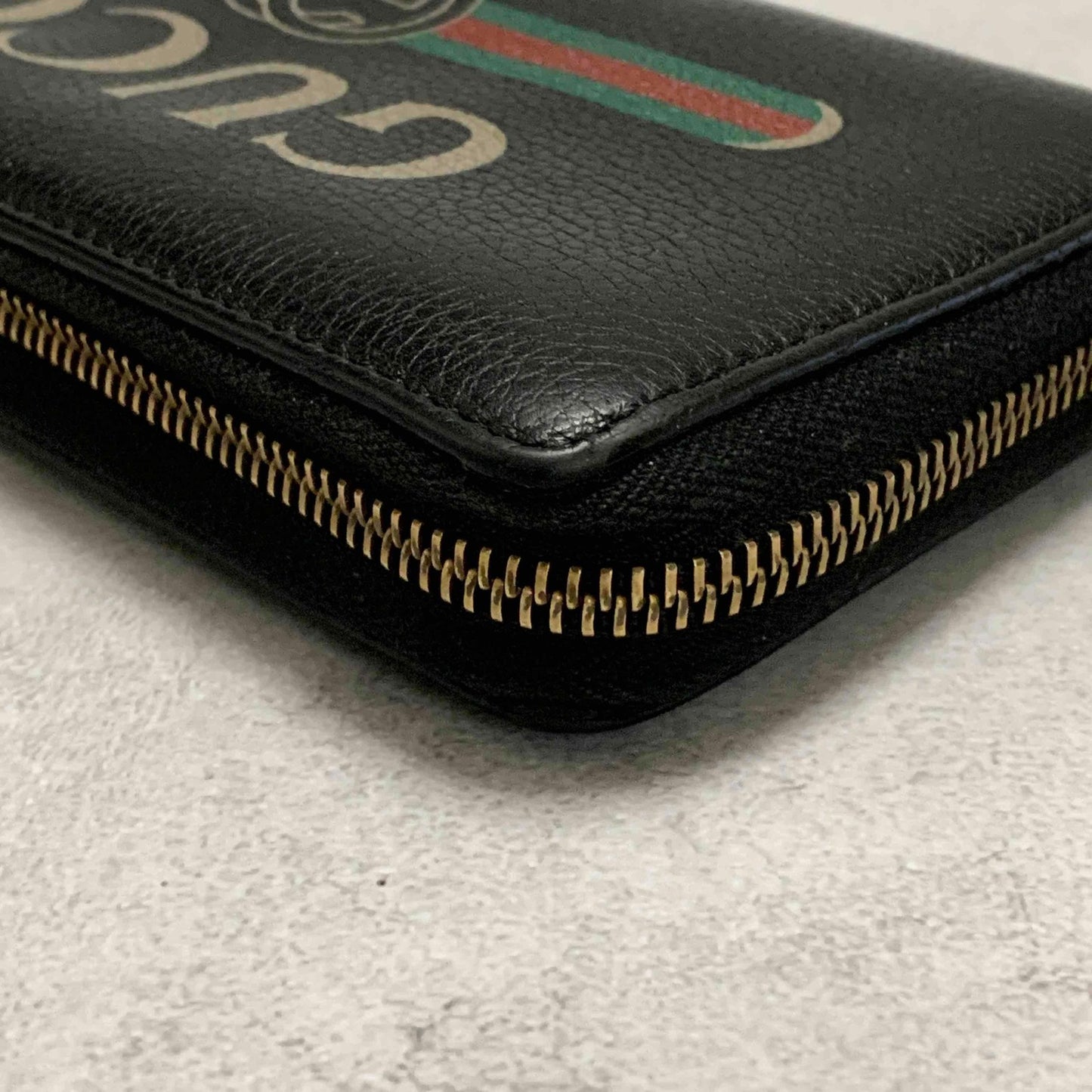 GUCCI Wallet Vintage Logo Sherry Line Interlocking GG Purse Round Zip Long Black