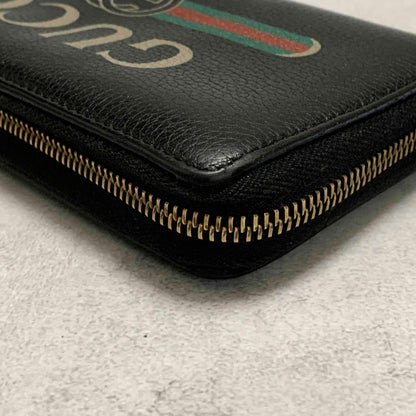GUCCI Wallet Vintage Logo Sherry Line Interlocking GG Purse Round Zip Long Black