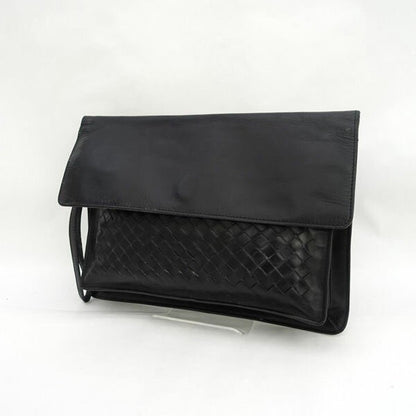 BOTTEGA VENETA Clutch Bag Second Bag Intrecciato Leather Black Authentic