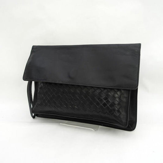 BOTTEGA VENETA Clutch Bag Second Bag Intrecciato Leather Black Authentic