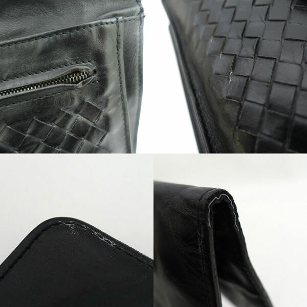 BOTTEGA VENETA Clutch Bag Second Bag Intrecciato Leather Black Authentic