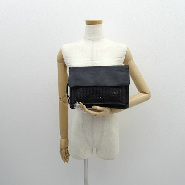 BOTTEGA VENETA Clutch Bag Second Bag Intrecciato Leather Black Authentic