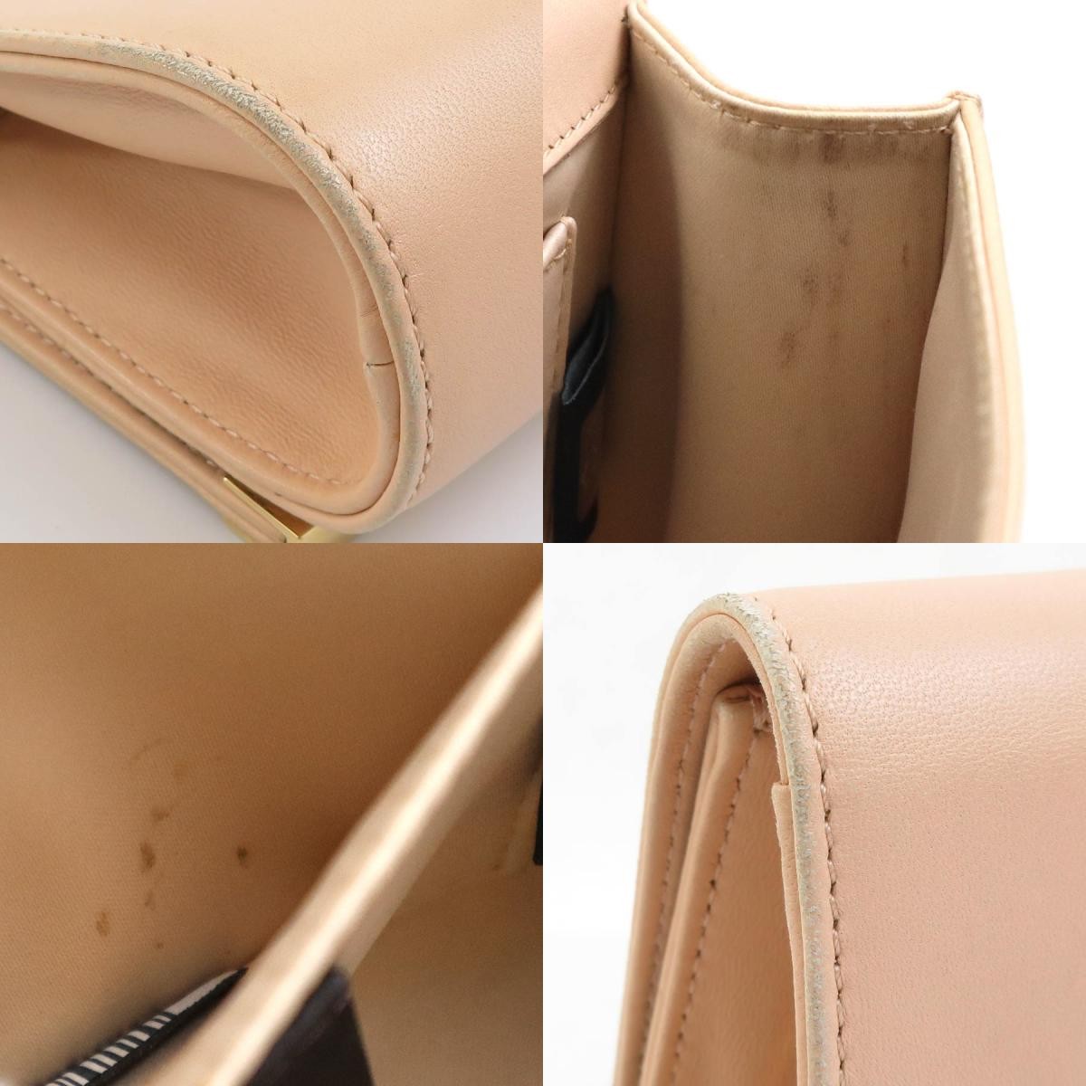 FENDI Shoulder Bag Purse Leather Metal Pink Beige Gold Authentic