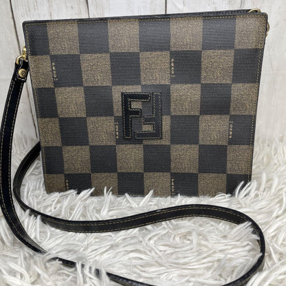 FENDI Shoulder Bag Purse FF PVC Leather Brown Black Authentic
