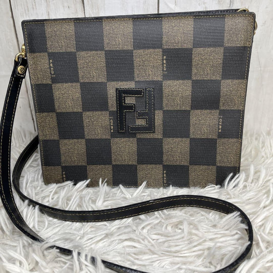 FENDI Shoulder Bag Purse FF PVC Leather Brown Black Authentic