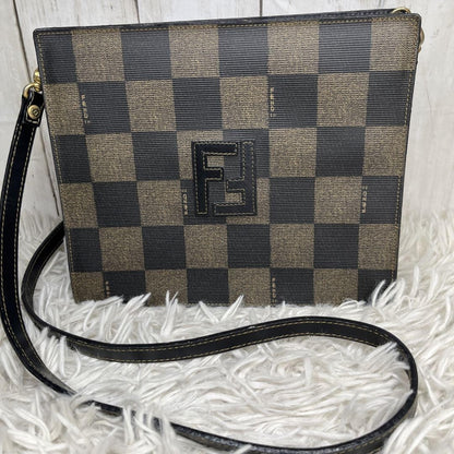 FENDI Shoulder Bag Purse FF PVC Leather Brown Black Authentic