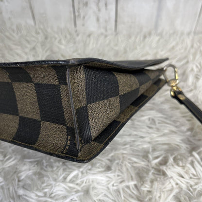 FENDI Shoulder Bag Purse FF PVC Leather Brown Black Authentic