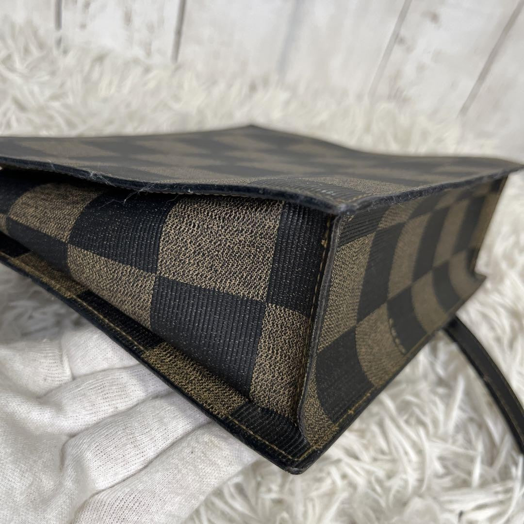 FENDI Shoulder Bag Purse FF PVC Leather Brown Black Authentic