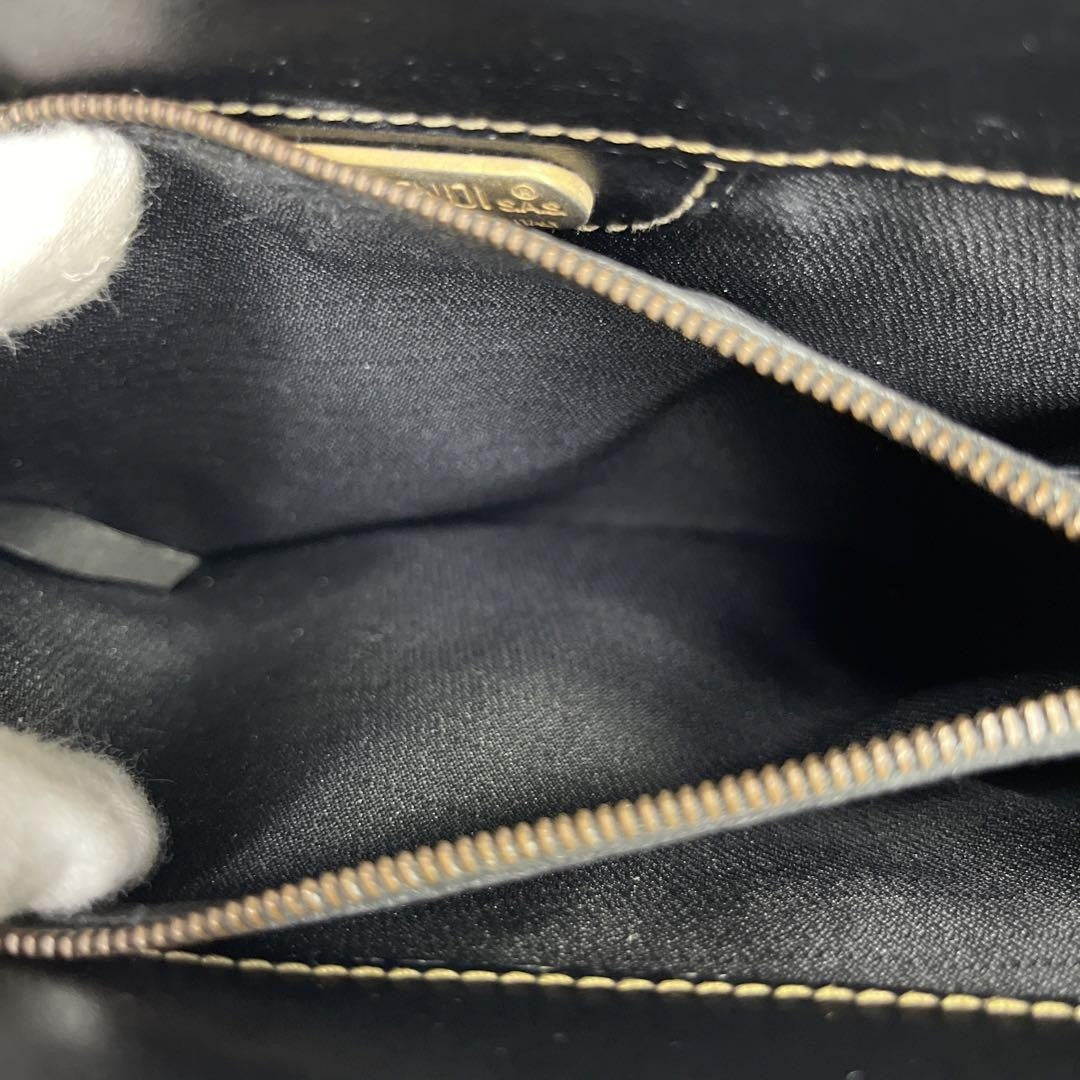 FENDI Shoulder Bag Purse FF PVC Leather Brown Black Authentic