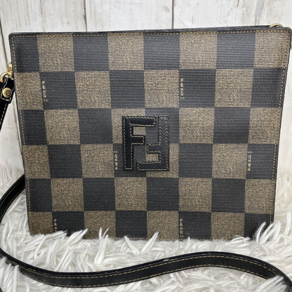 FENDI Shoulder Bag Purse FF PVC Leather Brown Black Authentic