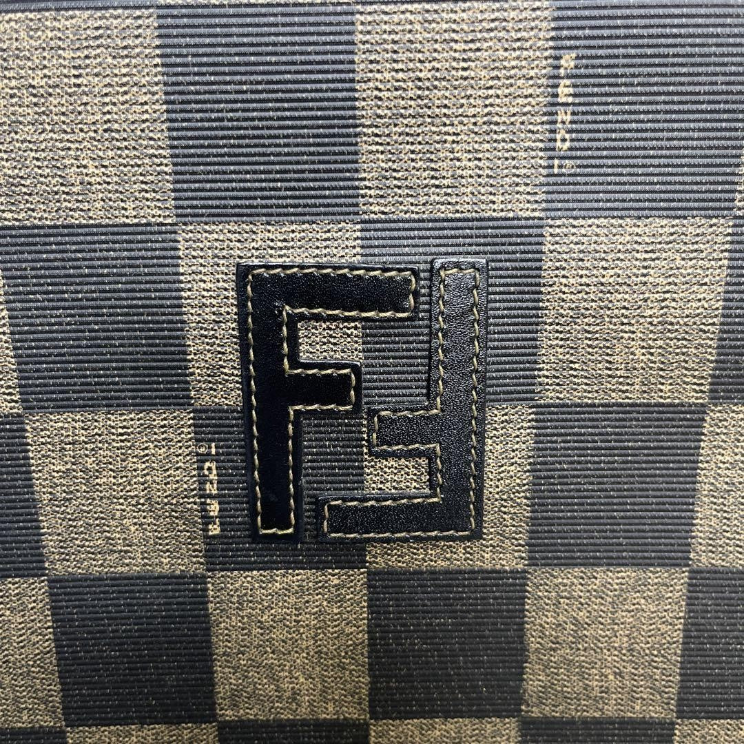 FENDI Shoulder Bag Purse FF PVC Leather Brown Black Authentic