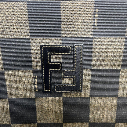 FENDI Shoulder Bag Purse FF PVC Leather Brown Black Authentic