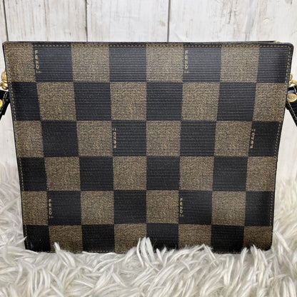 FENDI Shoulder Bag Purse FF PVC Leather Brown Black Authentic
