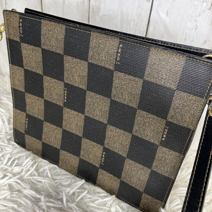 FENDI Shoulder Bag Purse FF PVC Leather Brown Black Authentic