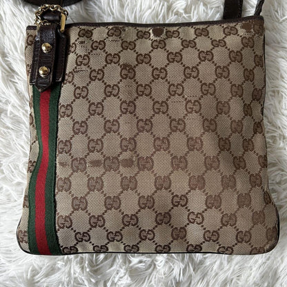 GUCCI GG Canvas Purse Sherry Sakosh with Gold Charm shoulder bag Brown Beige
