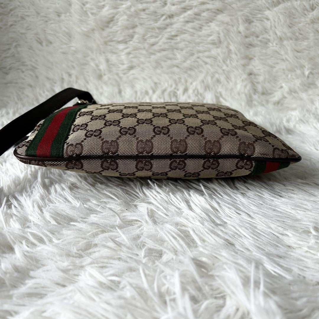 GUCCI GG Canvas Purse Sherry Sakosh with Gold Charm shoulder bag Brown Beige