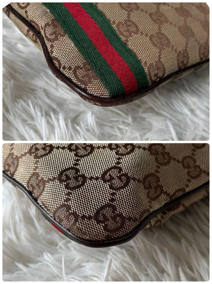 GUCCI GG Canvas Purse Sherry Sakosh with Gold Charm shoulder bag Brown Beige