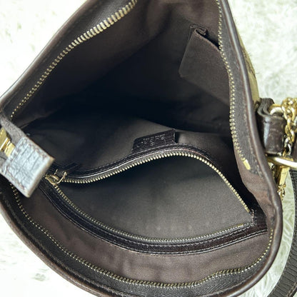 GUCCI GG Canvas Purse Sherry Sakosh with Gold Charm shoulder bag Brown Beige