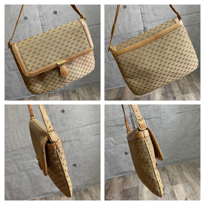 GUCCI Purse Micro GG Canvas Mini Shoulder Bag Beige Gold Used Unisex Authentic