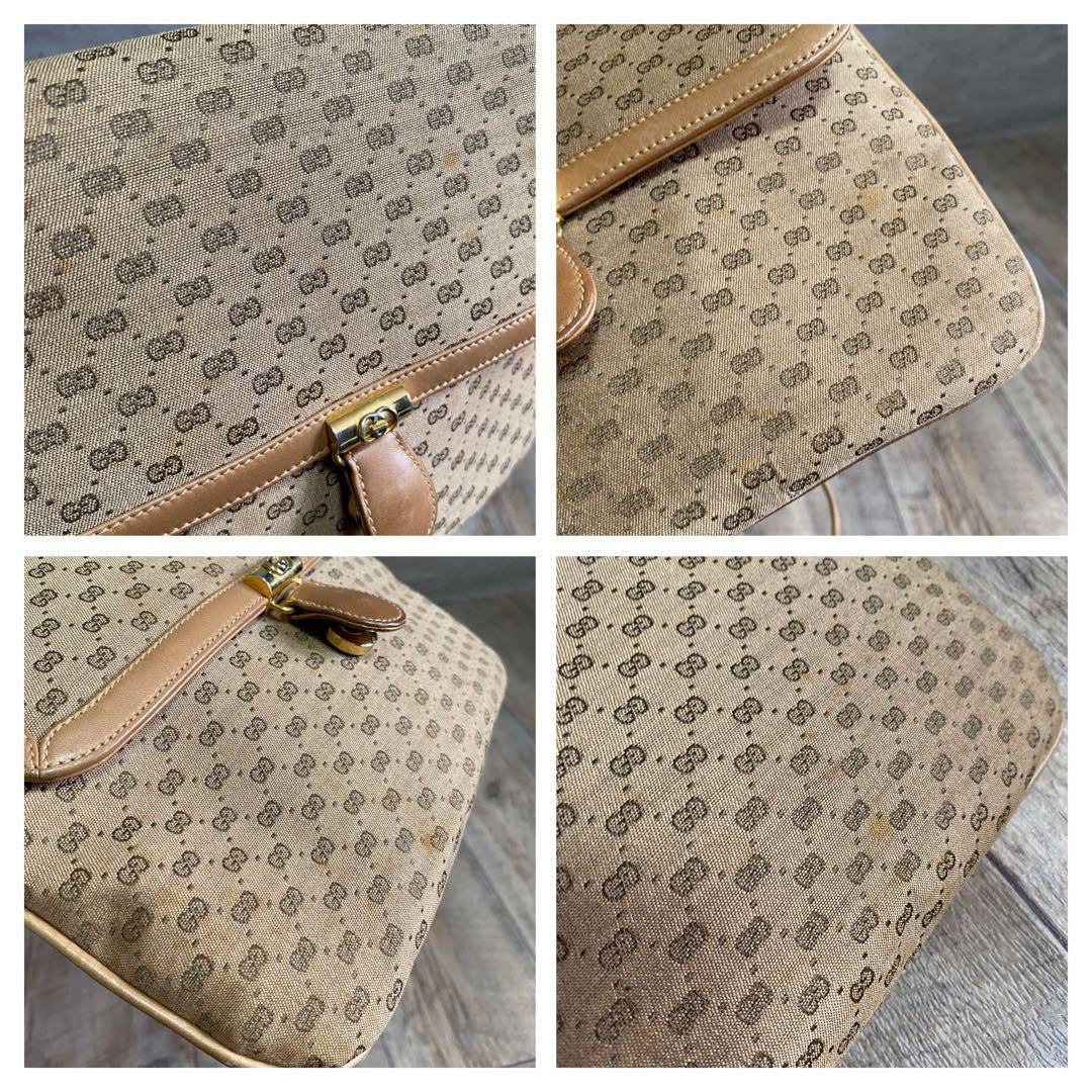 GUCCI Purse Micro GG Canvas Mini Shoulder Bag Beige Gold Used Unisex Authentic