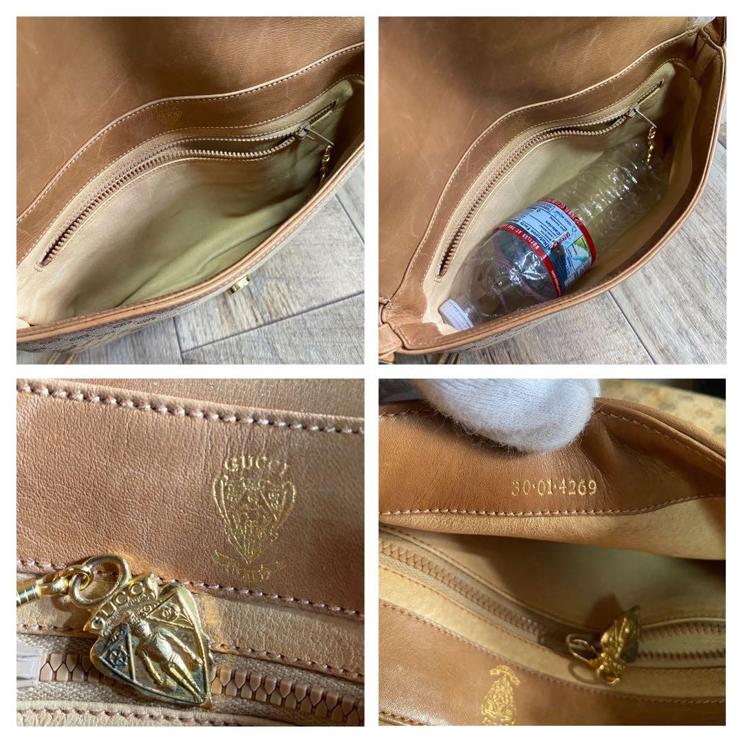 GUCCI Purse Micro GG Canvas Mini Shoulder Bag Beige Gold Used Unisex Authentic