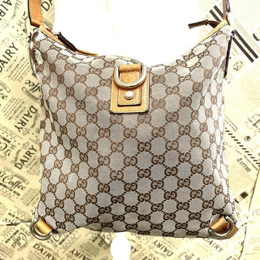 GUCCI Shoulder bag Purse Sacoche Abby GG canvas Leather Beige Brown Authentic