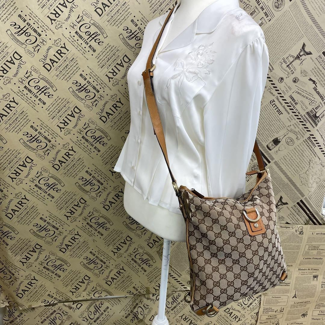 GUCCI Shoulder bag Purse Sacoche Abby GG canvas Leather Beige Brown Authentic