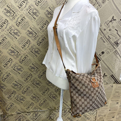 GUCCI Shoulder bag Purse Sacoche Abby GG canvas Leather Beige Brown Authentic