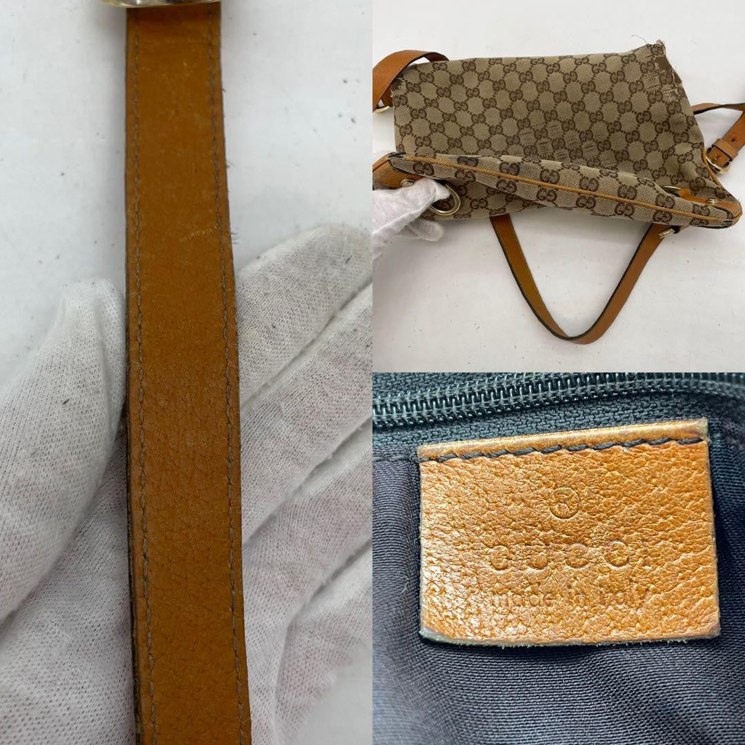 GUCCI Shoulder bag Purse Sacoche Abby GG canvas Leather Beige Brown Authentic