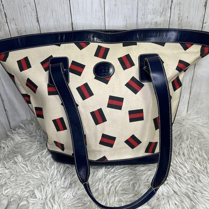 GUCCI Tote bag Purse handbag GG logo Sherry line Old Gucci Canvas Leather Auth