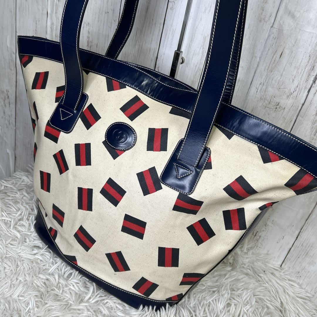 GUCCI Tote bag Purse handbag GG logo Sherry line Old Gucci Canvas Leather Auth