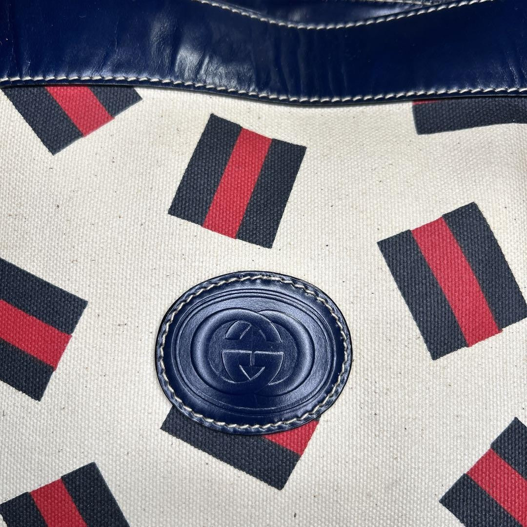 GUCCI Tote bag Purse handbag GG logo Sherry line Old Gucci Canvas Leather Auth