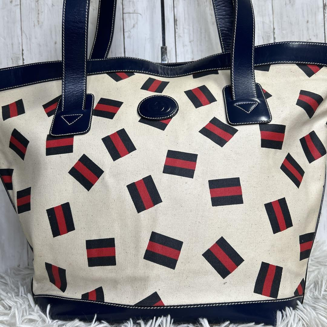 GUCCI Tote bag Purse handbag GG logo Sherry line Old Gucci Canvas Leather Auth