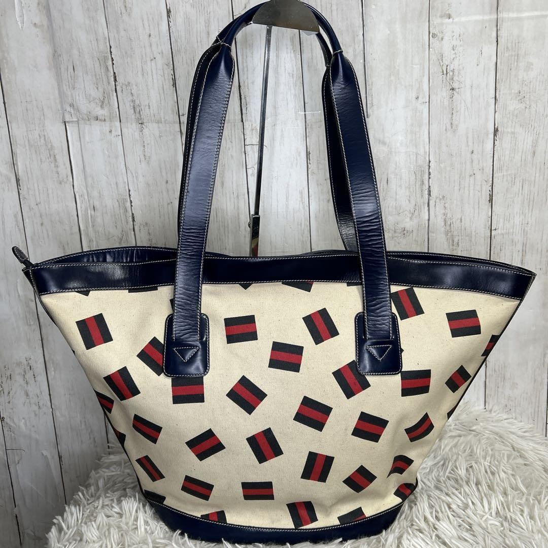 GUCCI Tote bag Purse handbag GG logo Sherry line Old Gucci Canvas Leather Auth