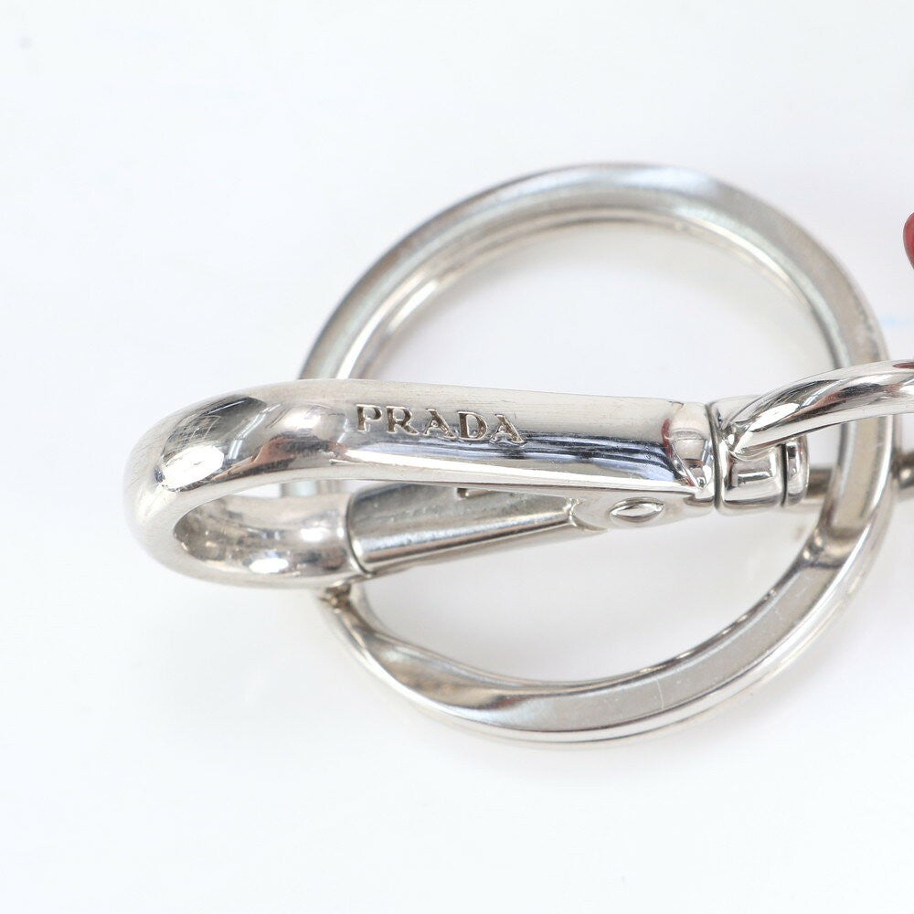 PRADA Key Ring Keychain Bag Charm Robot Leather White Black Authentic