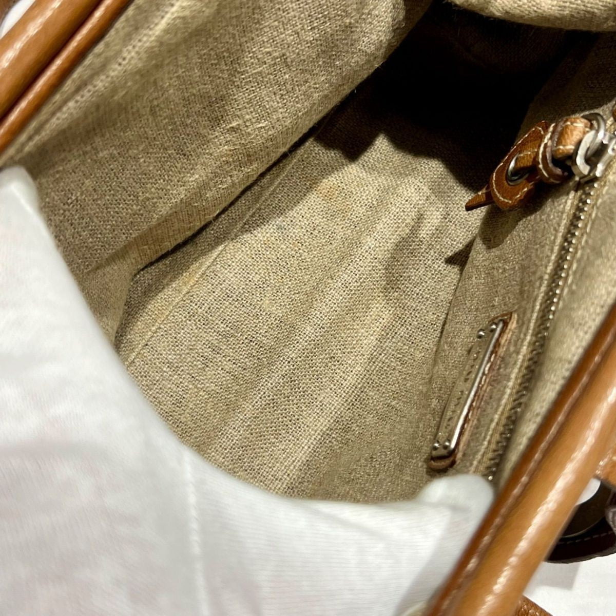 MIU MIU Hand Bag Tote Purse Logo Beige Brown Authentic