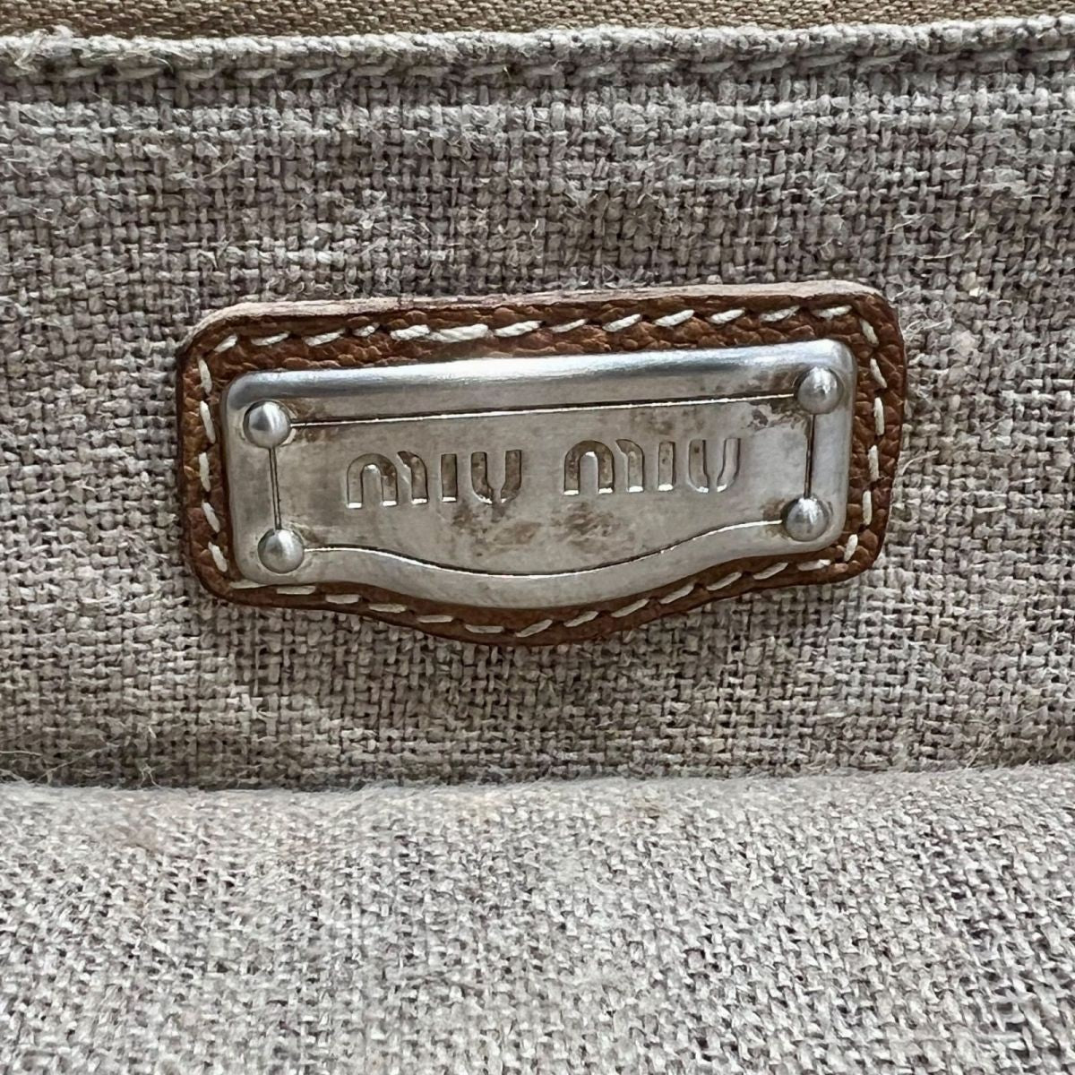 MIU MIU Hand Bag Tote Purse Logo Beige Brown Authentic