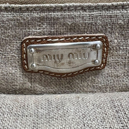 MIU MIU Hand Bag Tote Purse Logo Beige Brown Authentic