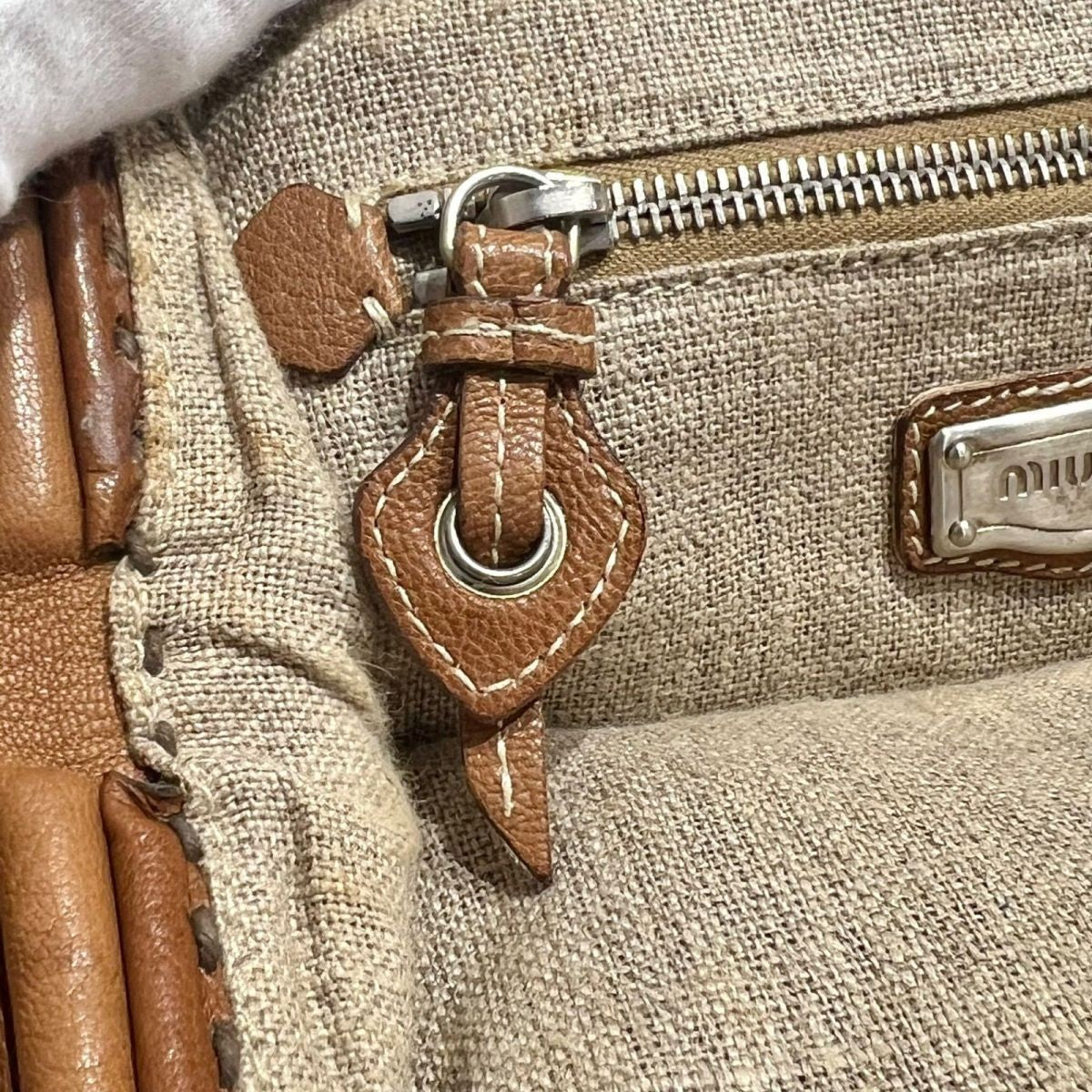MIU MIU Hand Bag Tote Purse Logo Beige Brown Authentic