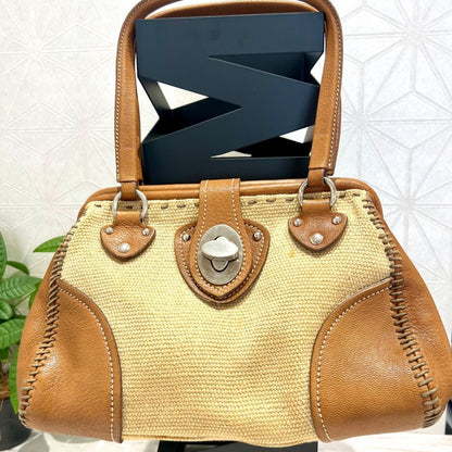 MIU MIU Hand Bag Tote Purse Logo Beige Brown Authentic