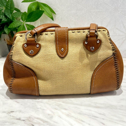 MIU MIU Hand Bag Tote Purse Logo Beige Brown Authentic