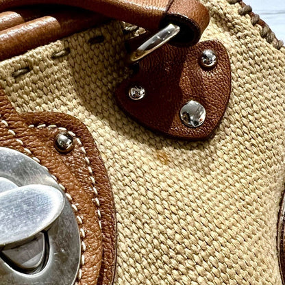 MIU MIU Hand Bag Tote Purse Logo Beige Brown Authentic