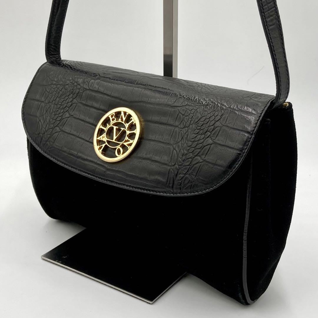 Valentino Hand Bag Tote Purse Suede Leather Black Authentic